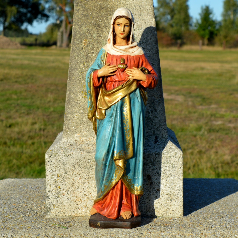 Soška Panna Marie - Plamenný žár - oranžovomodrá - 52 cm