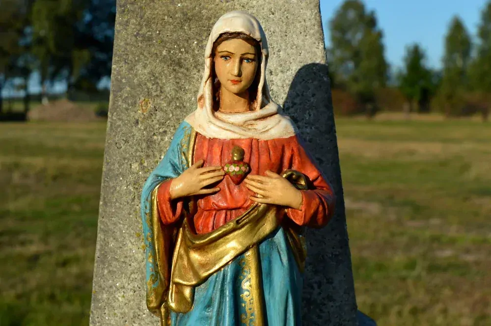 Soška Panna Marie - Plamenný žár - oranžovomodrá - 52 cm