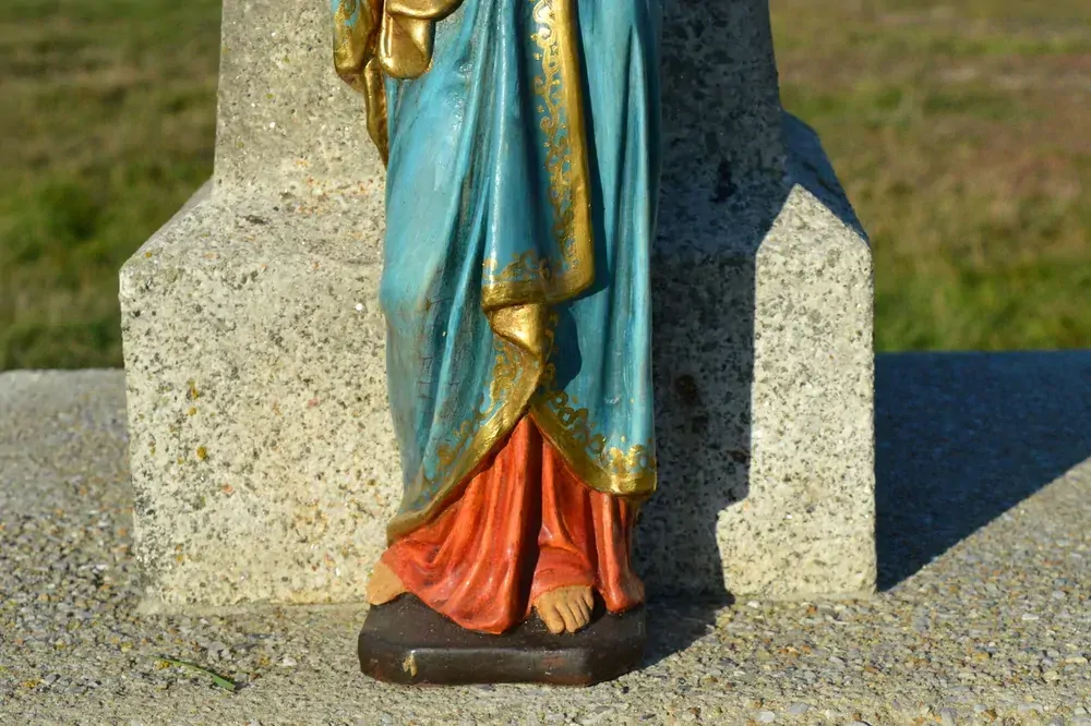 Soška Panna Marie - Plamenný žár - oranžovomodrá - 52 cm