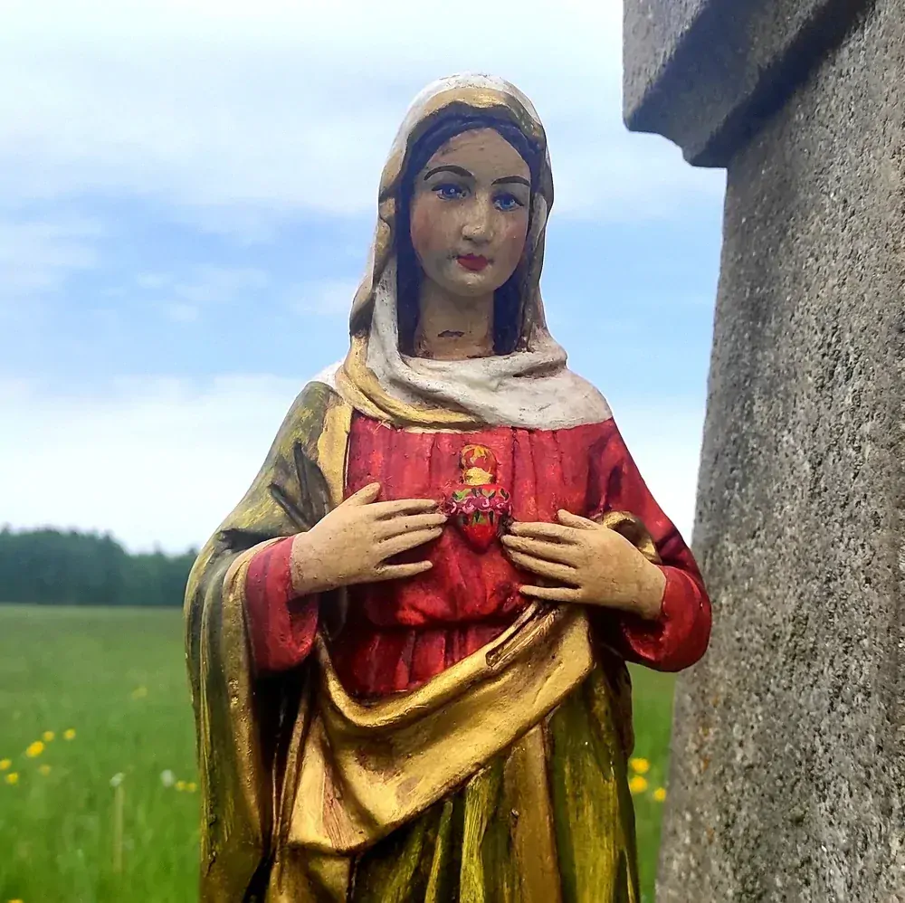 Soška Panna Marie - Plamenný žár - oranžovozelená - 52 cm