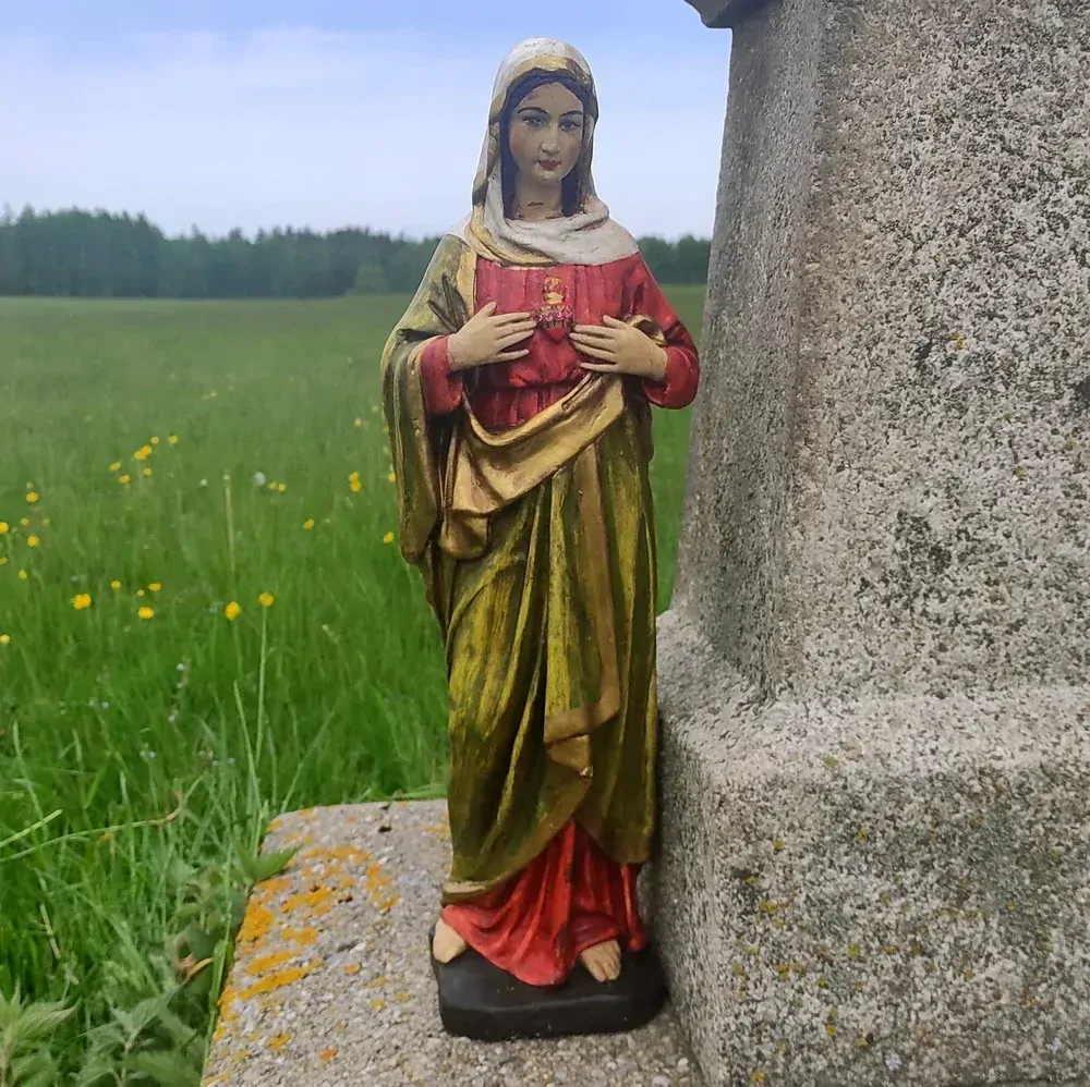 Soška Panna Marie - Plamenný žár - oranžovozelená - 52 cm