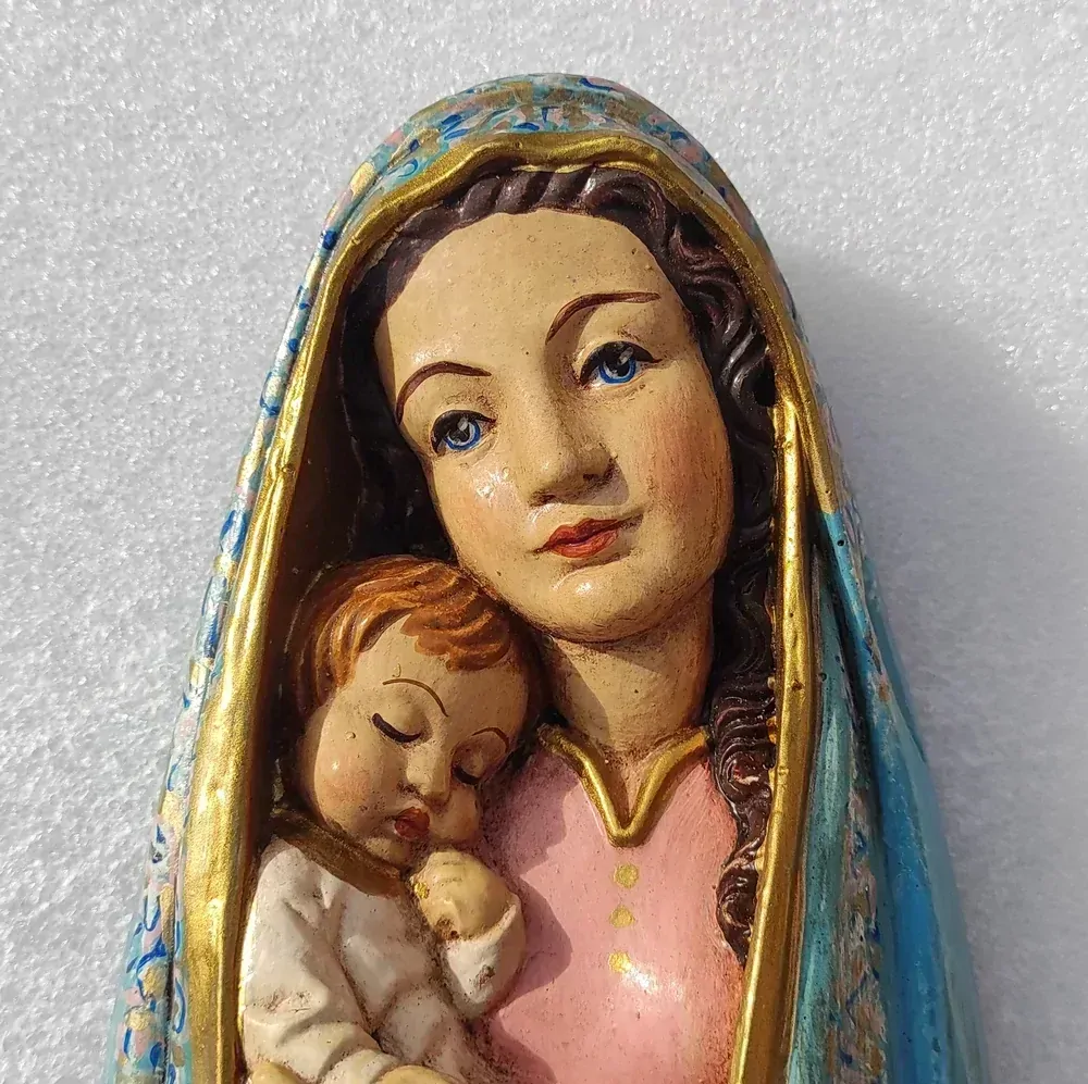 Reliéf Panna Marie s Jezulátkem, světle modrá - 27 cm