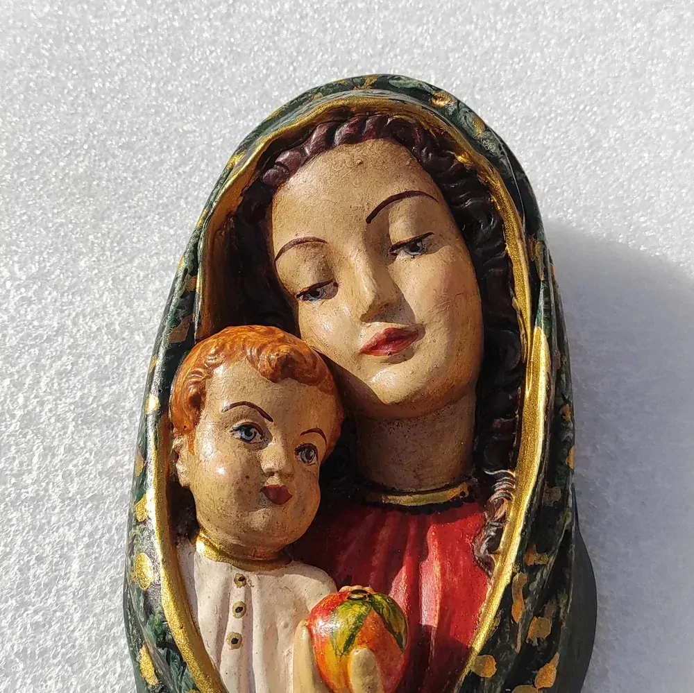 Reliéf Panna Marie s Jezulátkem, modrozelená - výška 21 cm
