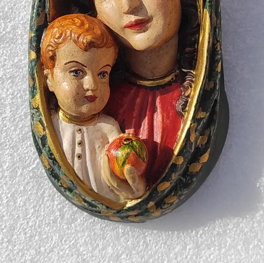 Reliéf Panna Marie s Jezulátkem, modrozelená - výška 21 cm