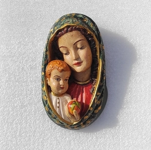 Reliéf Panna Marie s Jezulátkem, modrozelená - výška 21 cm