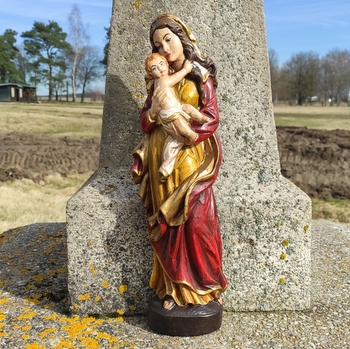 Soška Panna Marie a Jezulátko, zlatočervená - 41 cm, možno i zavěsit