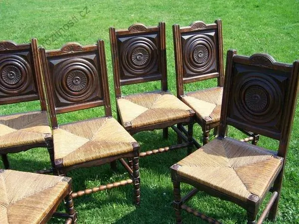 Soubor 6-ti ks dubových židlí s kruhovým motivem