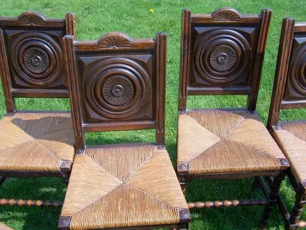 Soubor 6-ti ks dubových židlí s kruhovým motivem