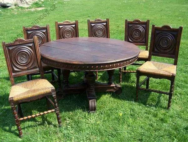 Soubor 6-ti ks dubových židlí s kruhovým motivem