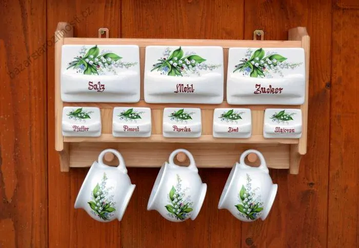 Dřevěná police malá s kořenky - motiv konvalinky