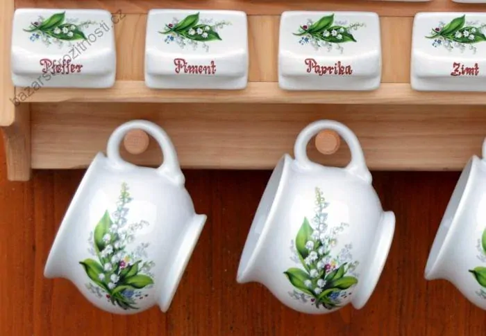 Dřevěná police malá s kořenky - motiv konvalinky